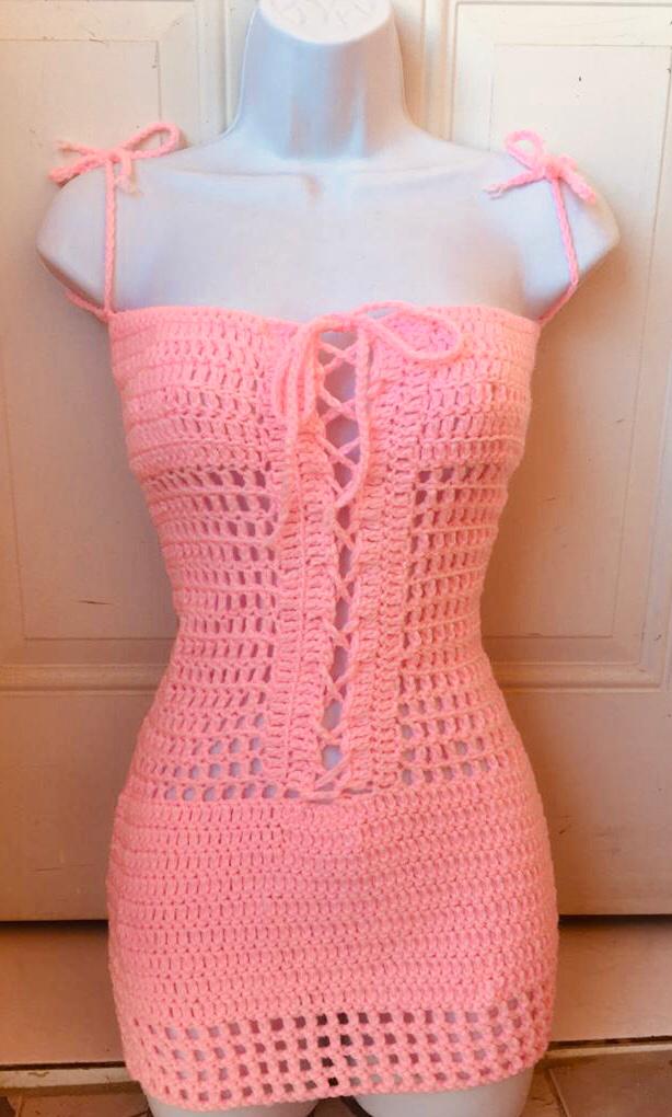 Mini Crochet dress Pink Caridoor